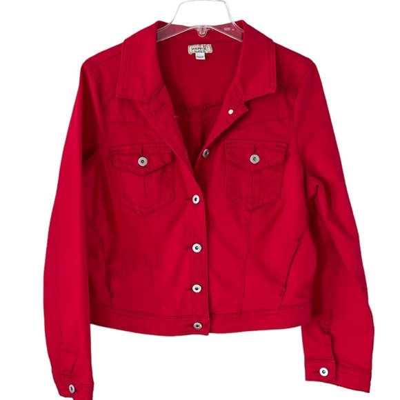 ONE WORLD Jackets & Coats Like New One World Red Jean Jacket Poshmark